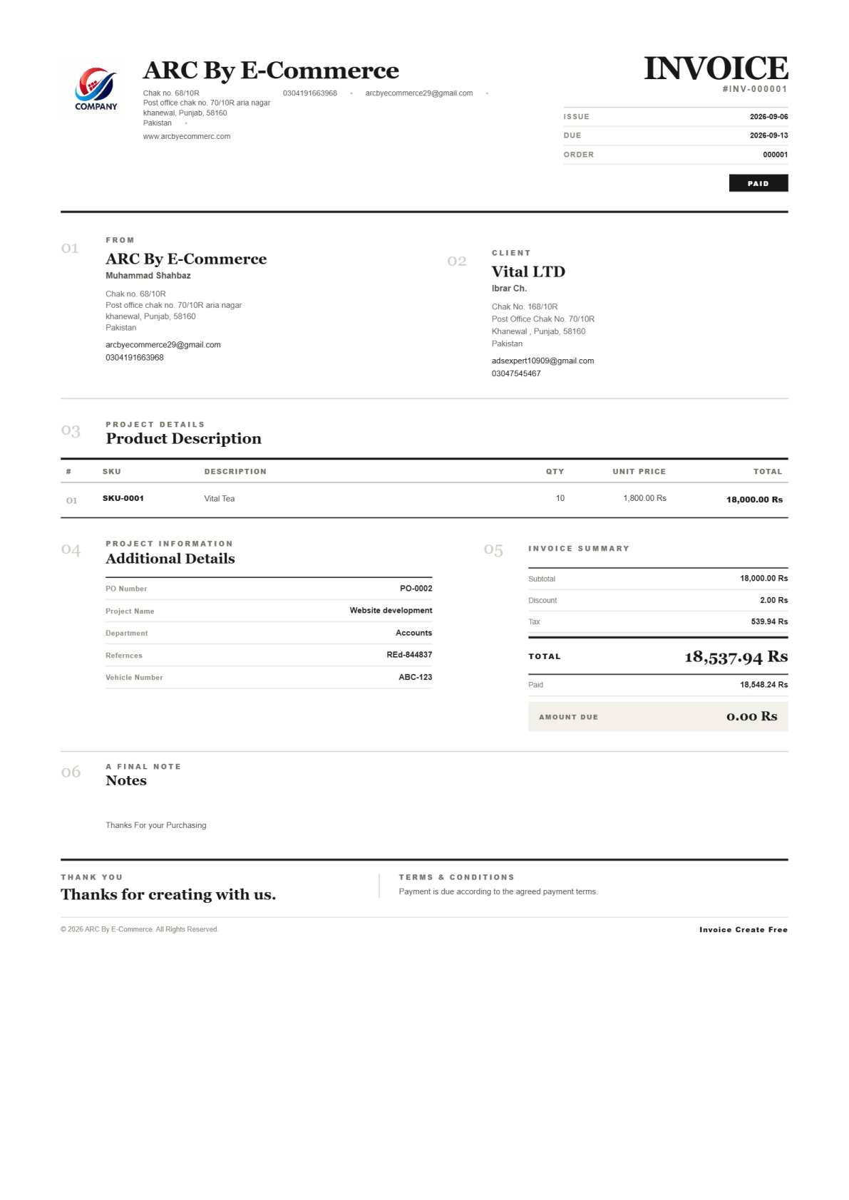 Free Creative Invoice Template preview