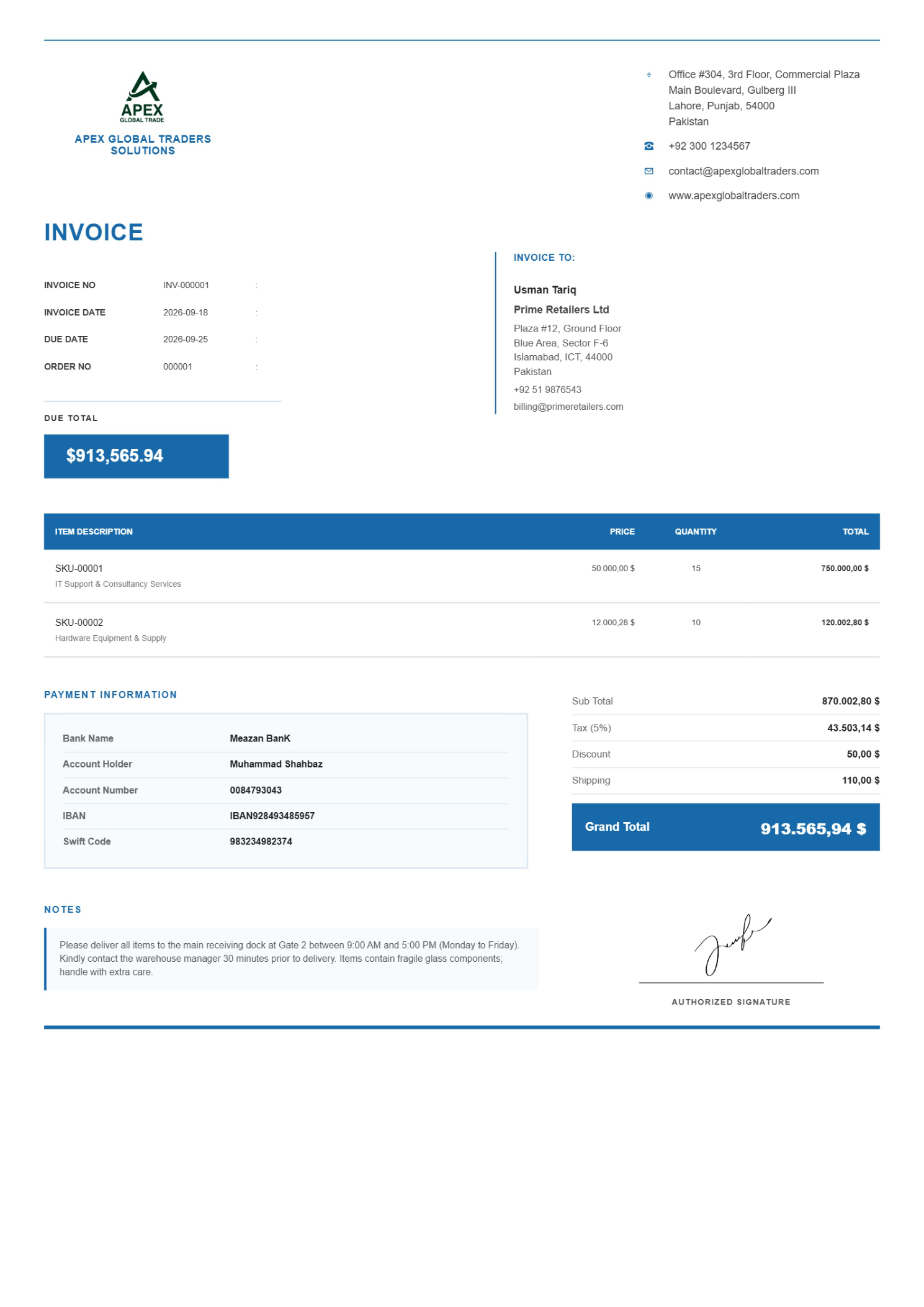 Executive Blue Invoice Template preview