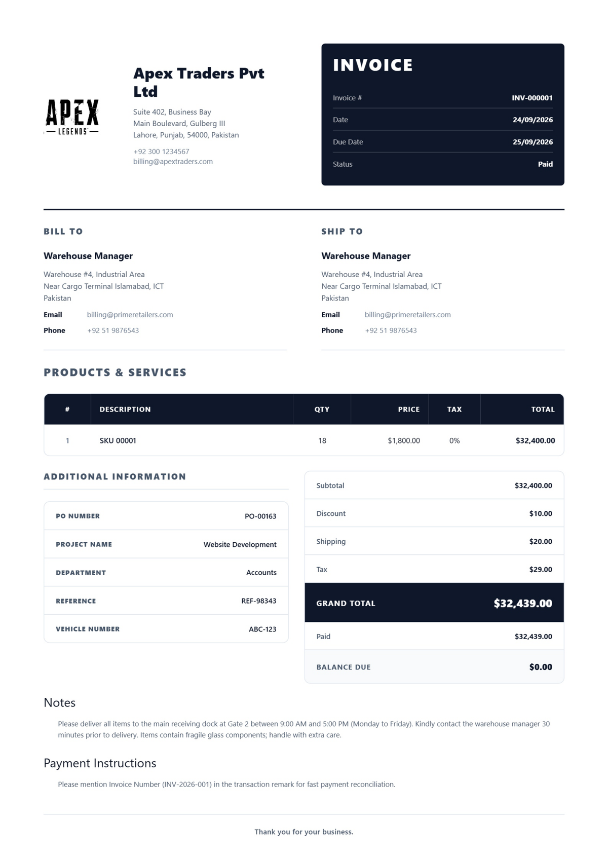 Executive Platinum Invoice Template preview