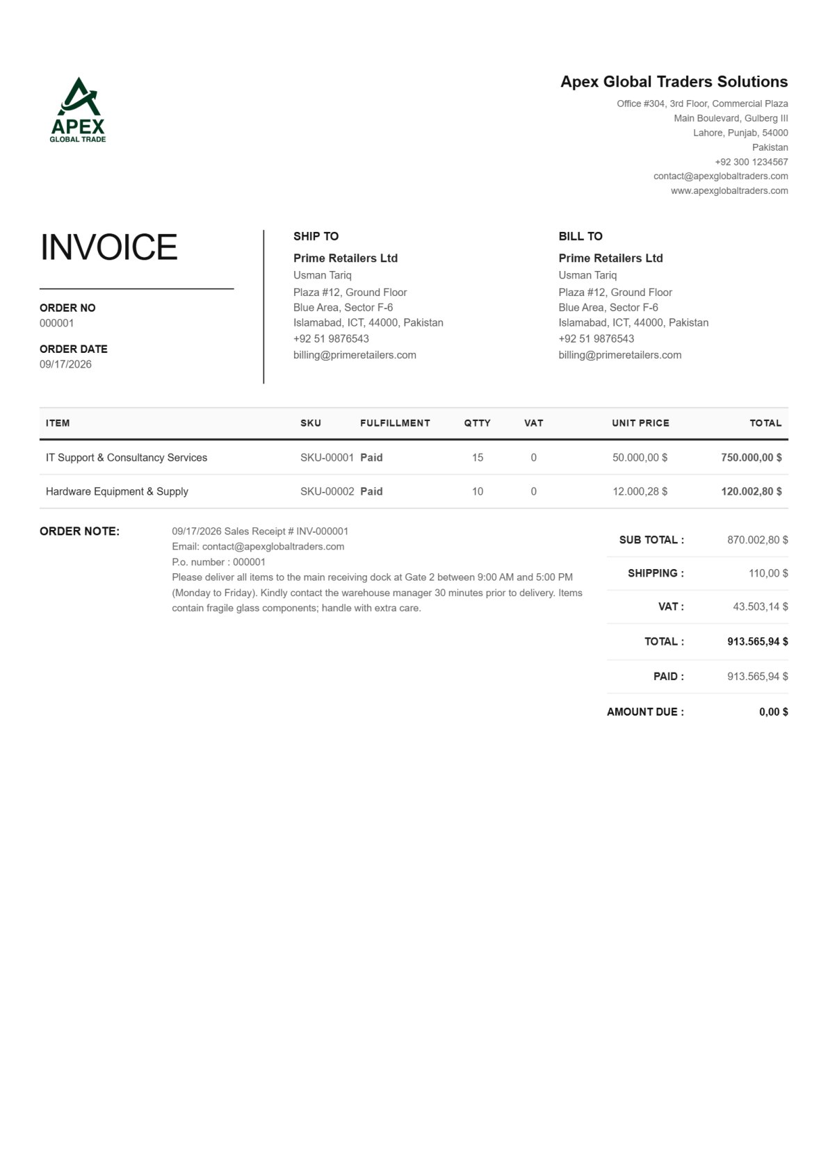 Professional Invoice template preview
