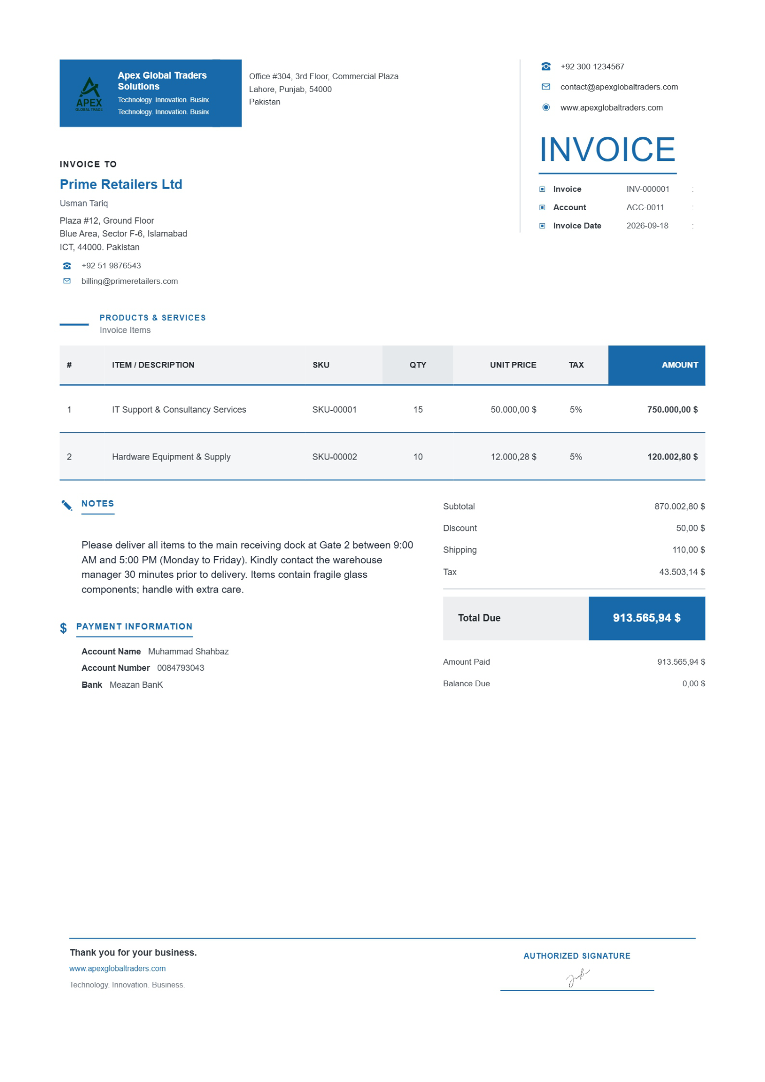Tech Business Professional Invoice Template preview